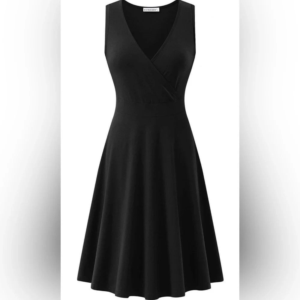 GUBERRY Wrap V Neck Sleeveless Sundress Summer Flare Tank Dress with Pockets - Picture 3 of 3